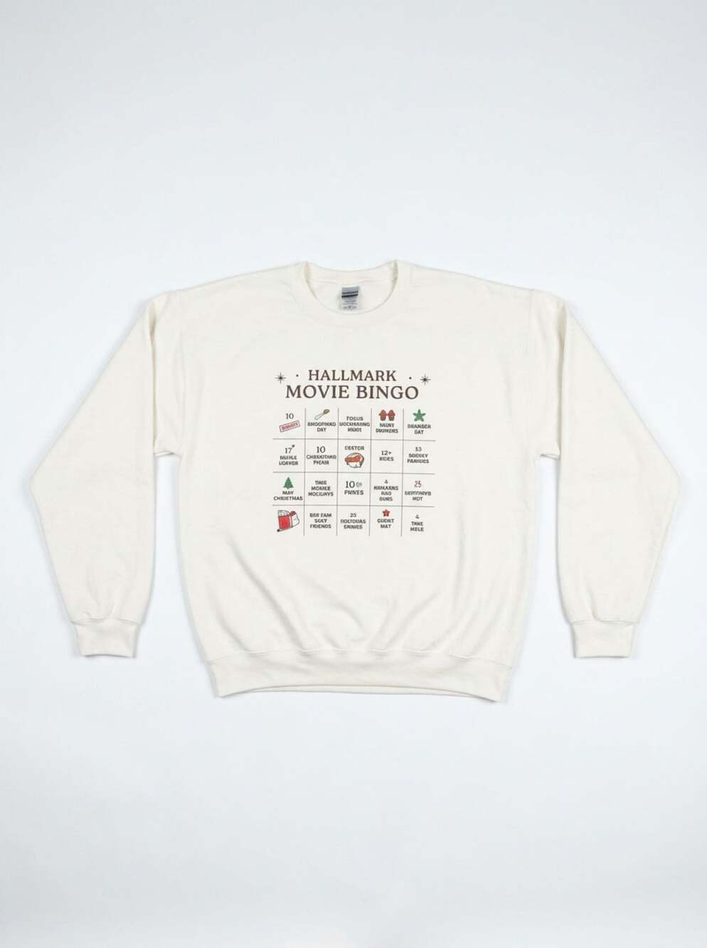 Hallmark Movie Bingo Christmas Sweatshirt Gildan Heavy Blend White Large Holiday